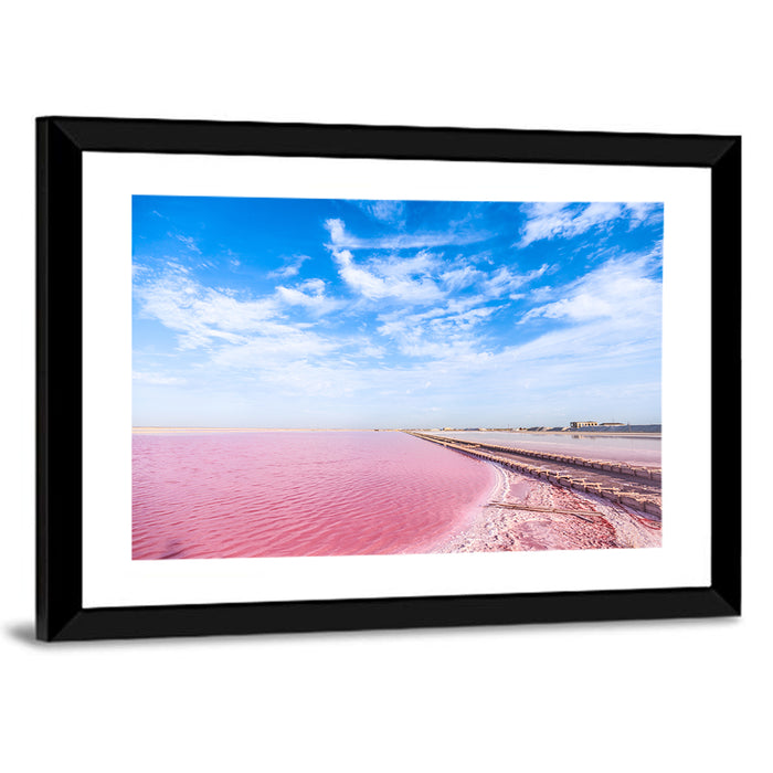 Pink Salt Lake Boardwalk Wall Art as a framed print