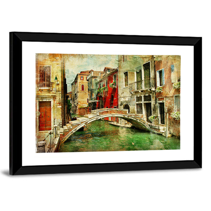 Venetian Canal Romance Wall Art as a framed print