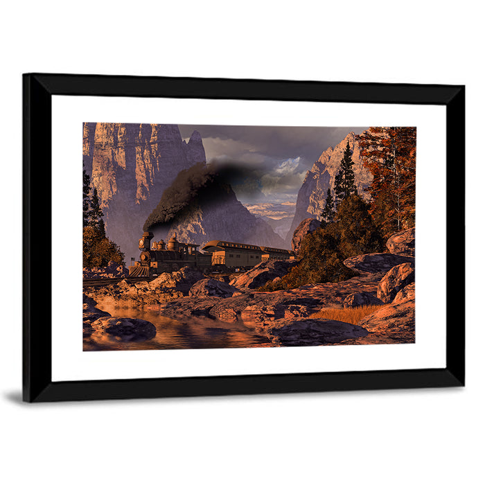Old West Steam Locomotive Wall Art as a framed print