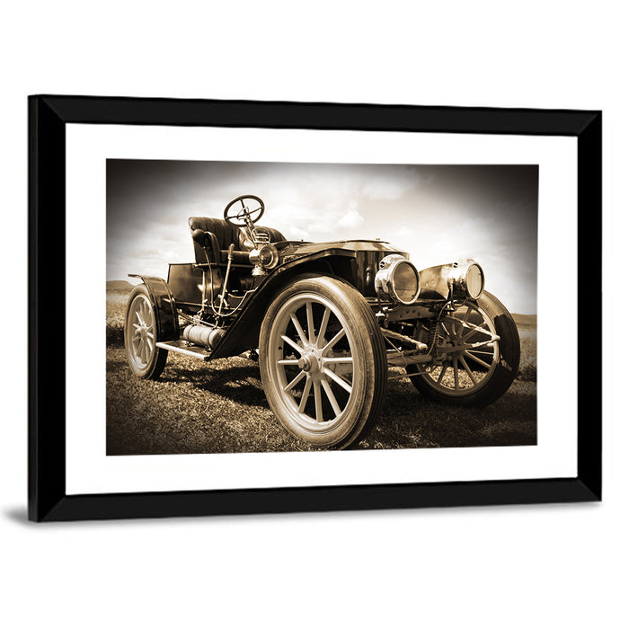 Sepia Vintage Roadster Side Profile Wall Art as a framed print