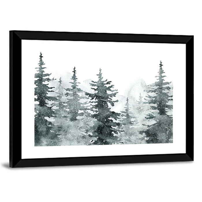 Snowy Pine and Spruce Forest Wall Art as a framed print