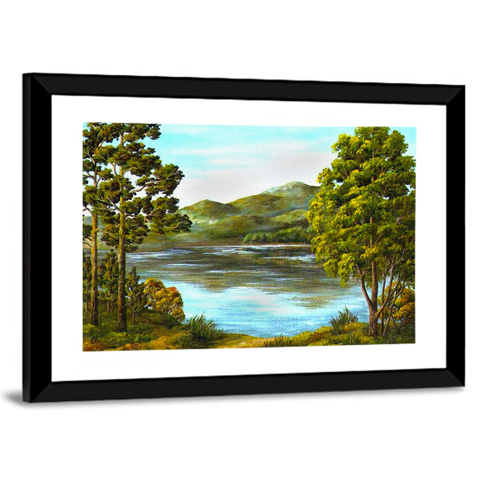 Tranquil Mountain Lake Wall Art as a framed print
