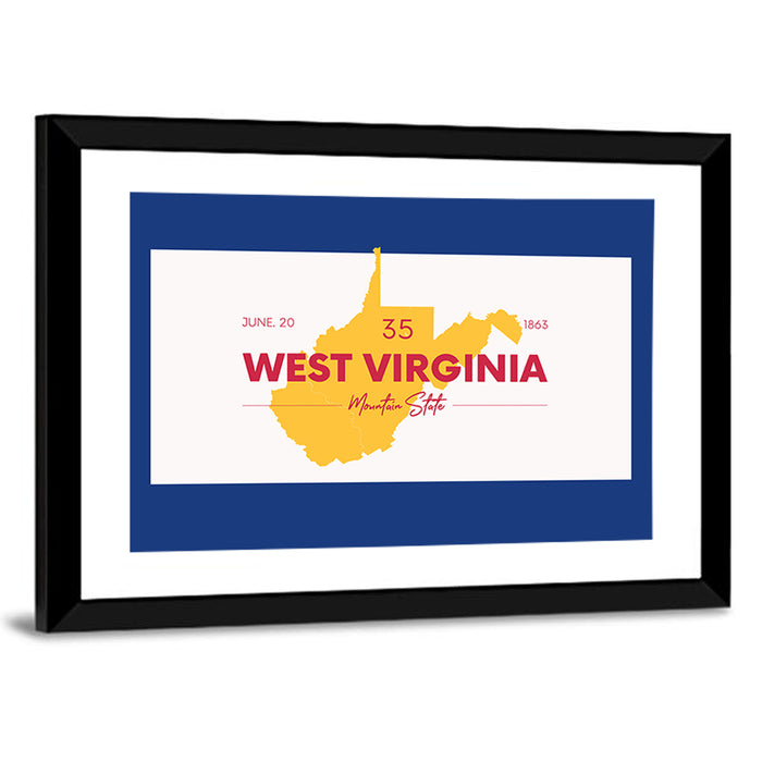 Golden West Virginia Map Wall Art as a framed print