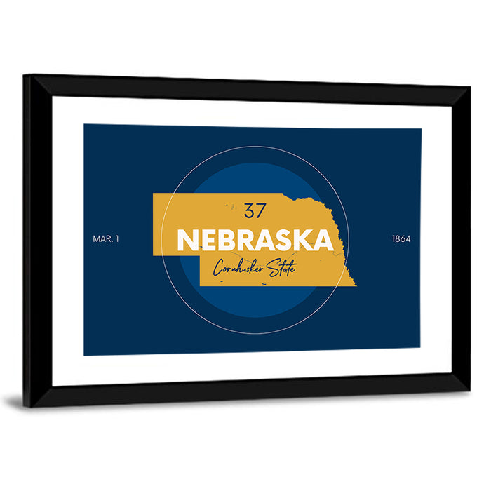 Nebraska State Map Graphic Wall Art as a framed print