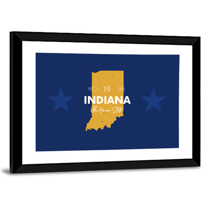Indiana Typographic Map Wall Art as a framed print