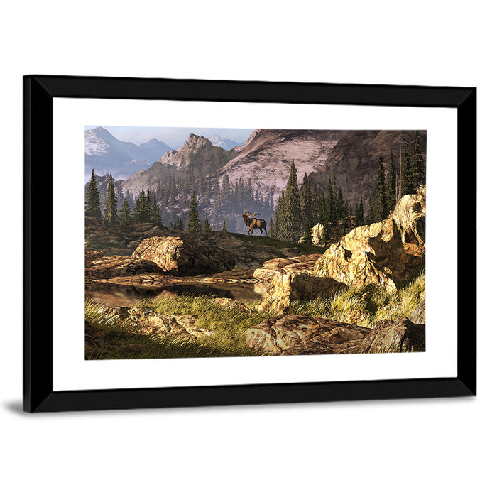 Elk in the Rocky Mountains Wall Art as a framed print