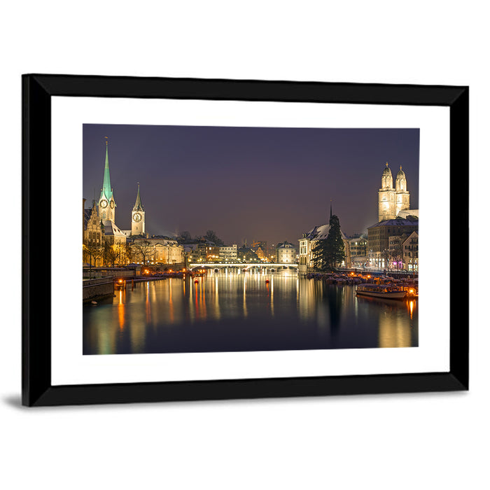 Zurich at Night Wall Art as a framed print