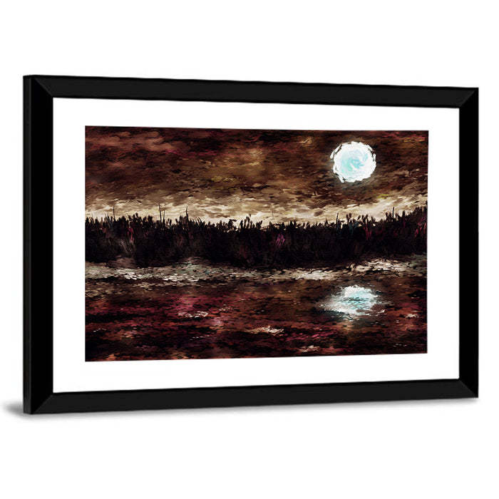 Moonlit Marsh Reflection Wall Art as a framed print
