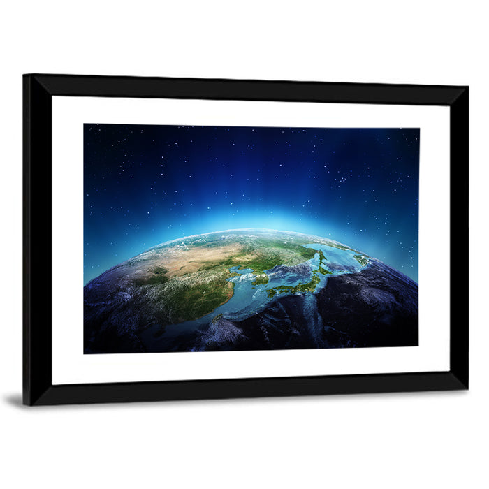 Japan and China from Orbit Wall Art as a framed print