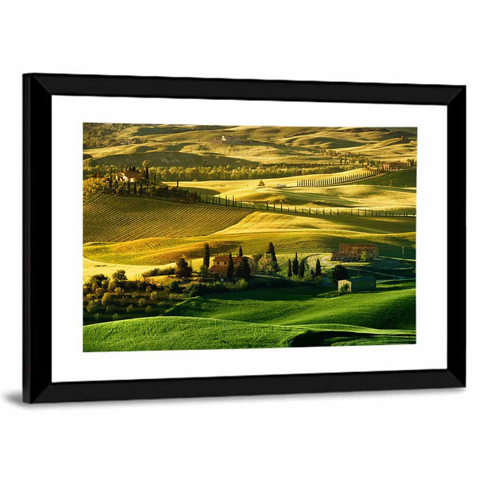 Tuscany Fields at Golden Hour Wall Art as a framed print