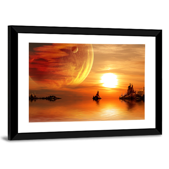 Alien Planet Sunset Wall Art as a framed print