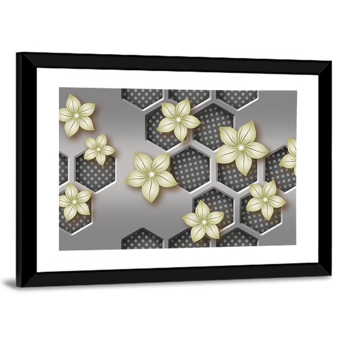 Honeycomb 3d Flower Mural Wall Art as a framed print