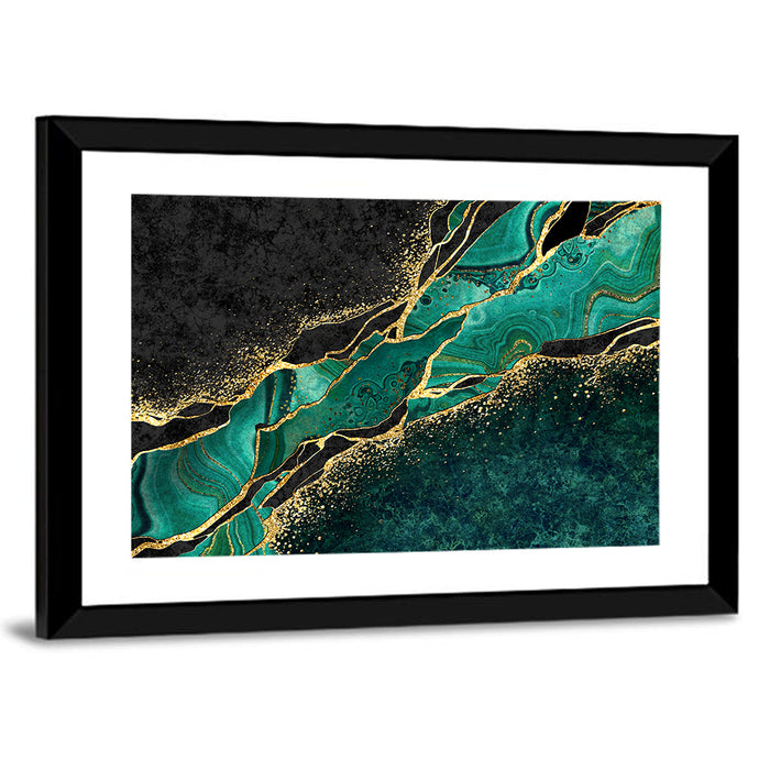 Malachite Marble with Gold Vein Wall Art as a framed print