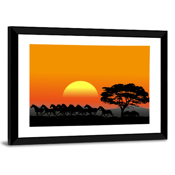 Herd of Horses at Sunset Wall Art as a framed print