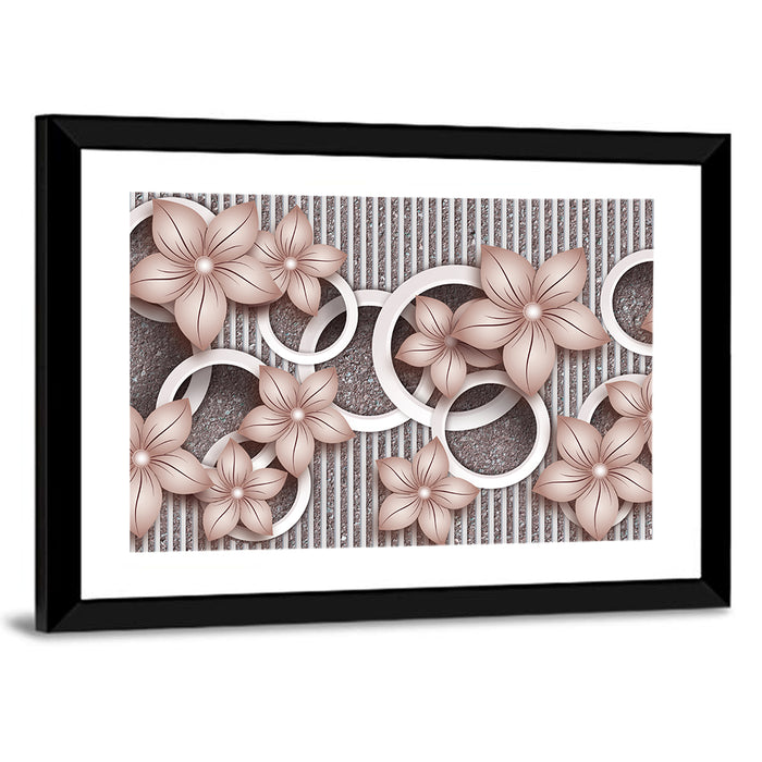 3d Floral Rings in Pink and Gray Wall Art as a framed print