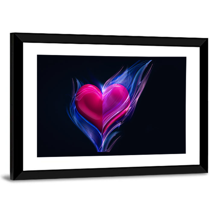Glowing Pink Heart in Blue Flame Wall Art