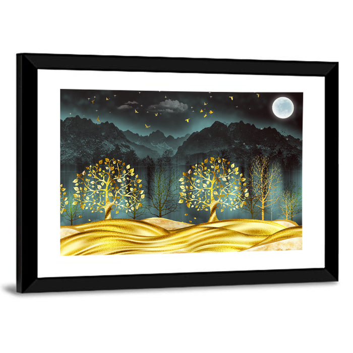 Golden Moon Jungle Landscape Wall Art as a framed print