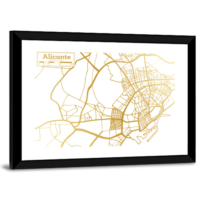 Alicante City Map Wall Art as a framed print