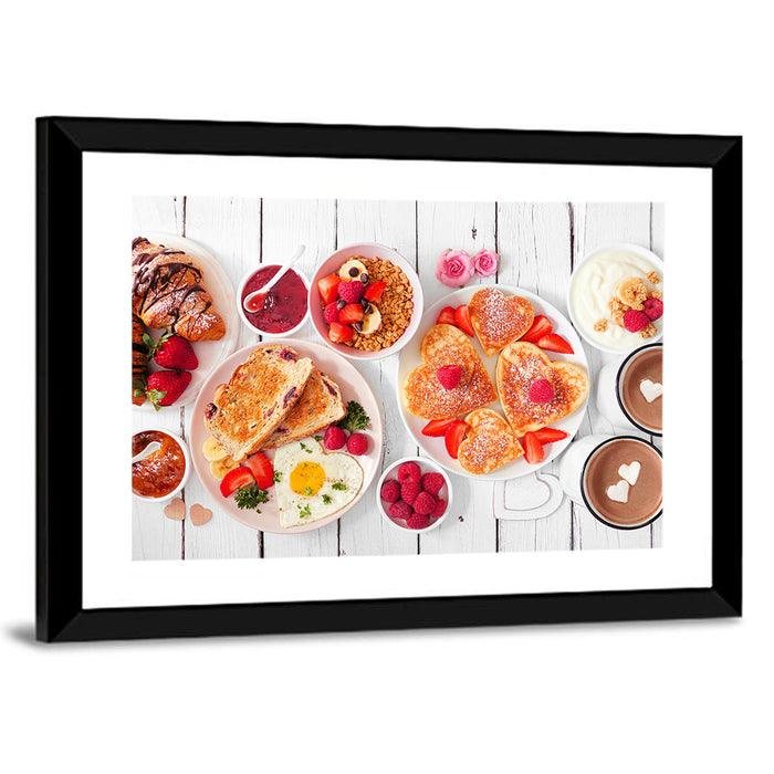 Heart-shaped Pancake Breakfast Wall Art as a framed print