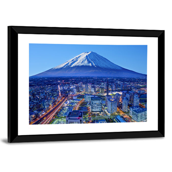 Mount Fuji Above Fujinomiya Skyline Wall Art as a framed print