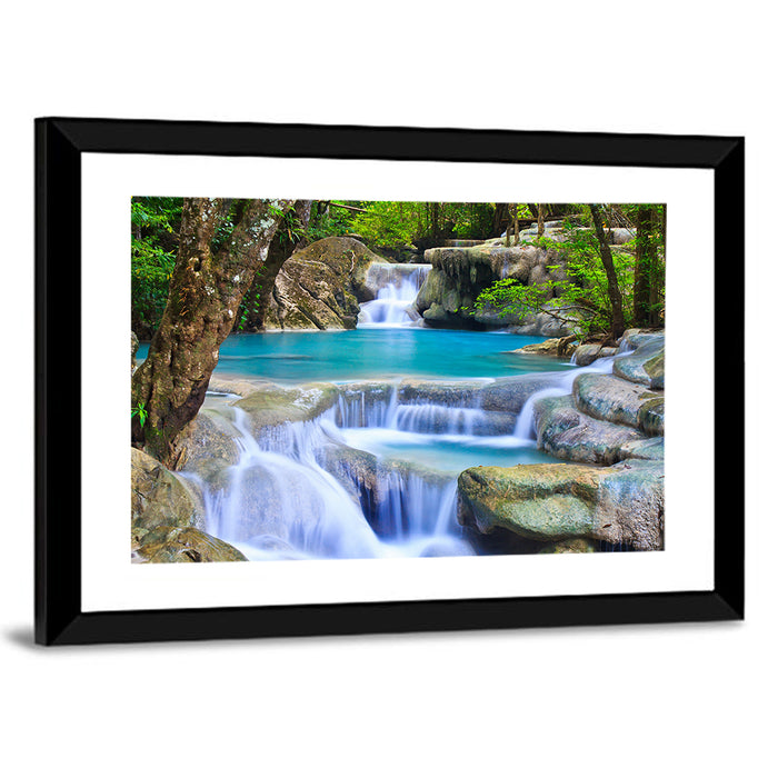 Erawan Waterfall Turquoise Pools Wall Art as a framed print