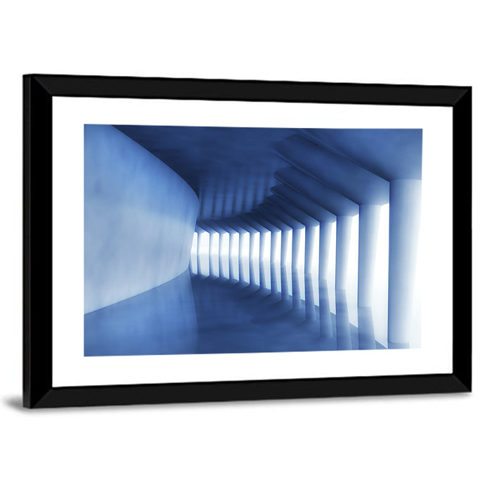 Curved Blue Corridor Wall Art as a framed print