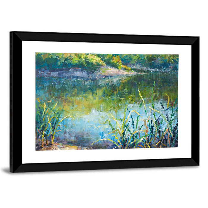 Calm Autumn Lake Wall Art as a framed print