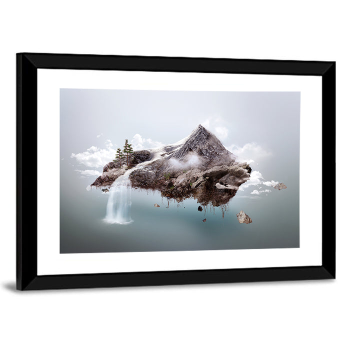 Floating Mountain Island Wall Art as a framed print