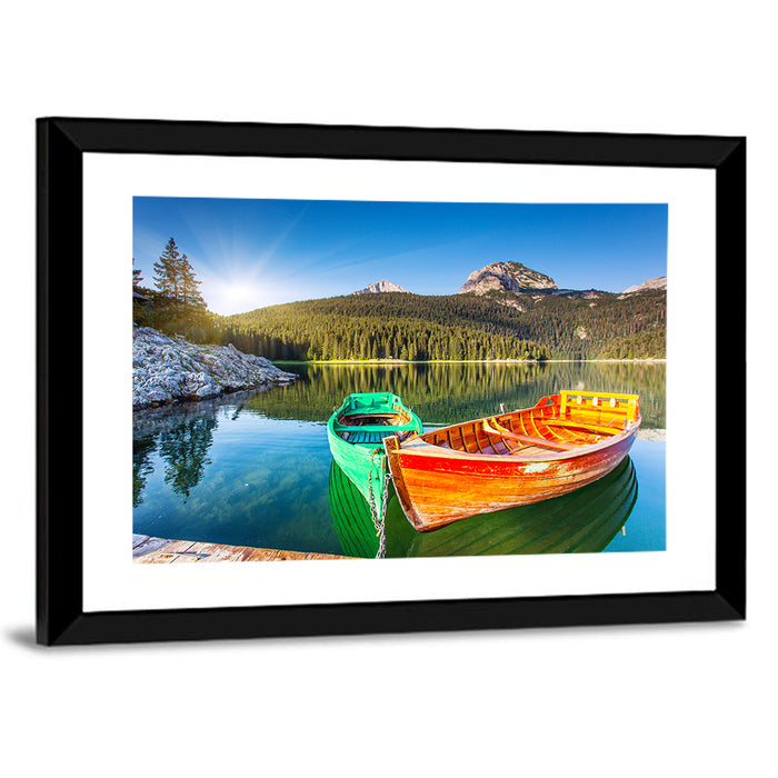 Boats at Black Lake Montenegro Wall Art as a framed print