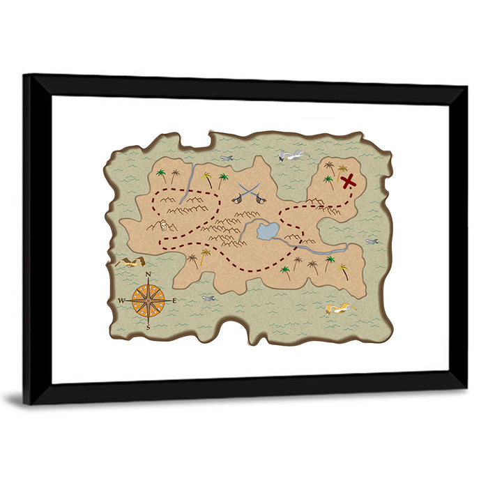 Pirate Treasure Map Wall Art as a framed print