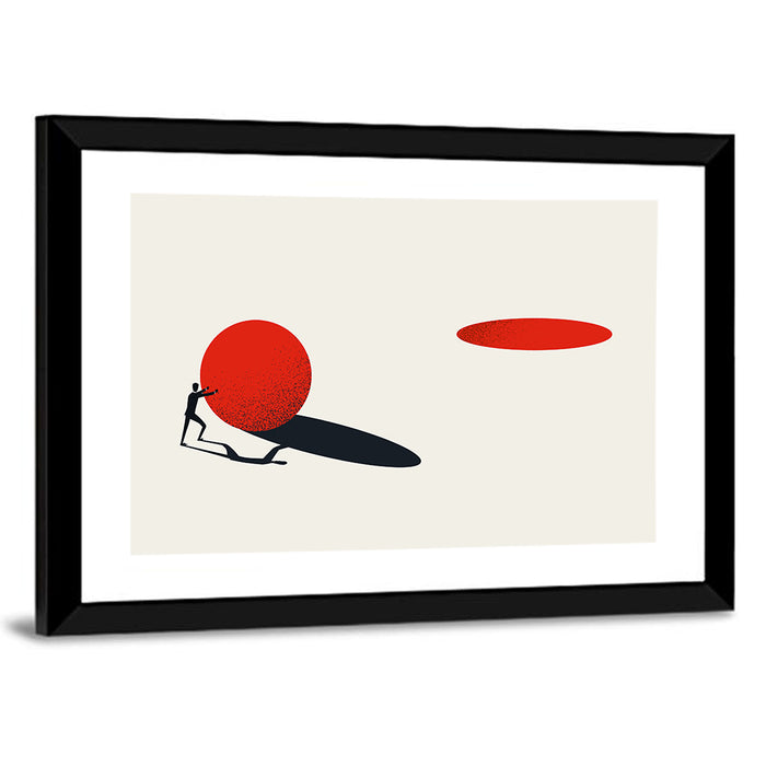 Man Pushing Sphere Wall Art as a framed print