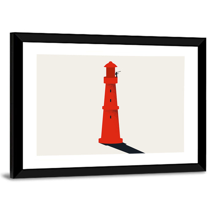 Red Lighthouse with Telescope Silhouette Wall Art as a framed print