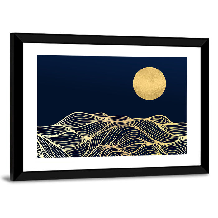 Gold Moon Minimal Seascape Wall Art as a framed print