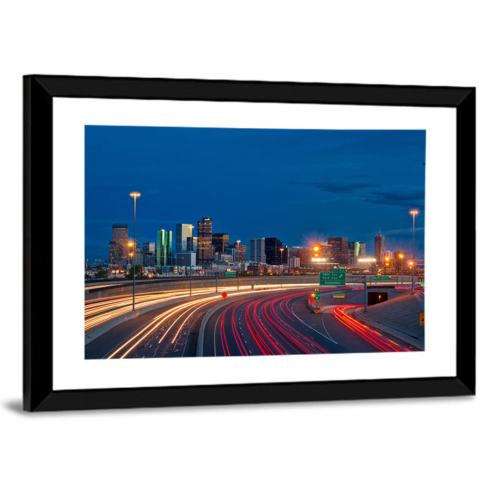 Denver Skyline with Light Trails Wall Art