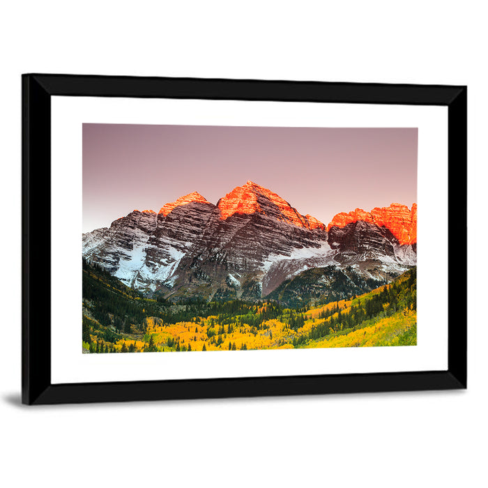 Maroon Bells Sunrise Wall Art as a framed print