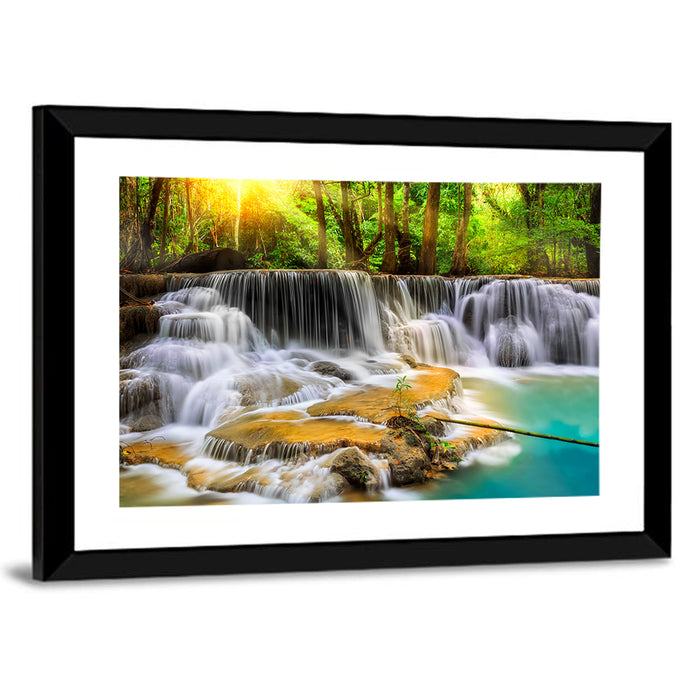 Sunlit Erawan Waterfall, Kanchanaburi Wall Art as a framed print