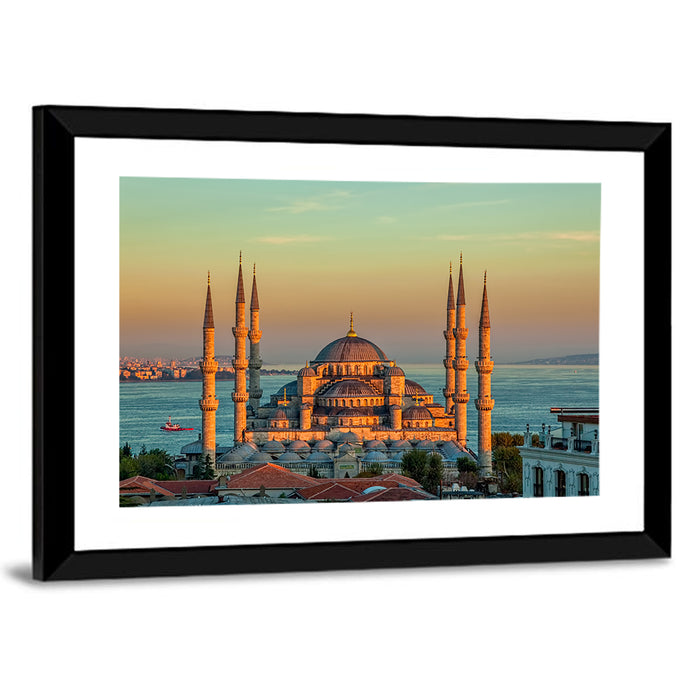 Sultan Ahmed Mosque at Sunset Wall Art as a framed print