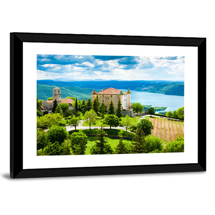 Château D'esparron and Village Church Wall Art as a framed print