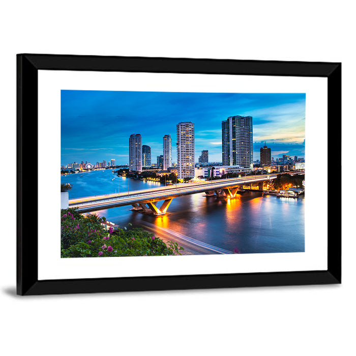 Chao Phraya River at Night, Bangkok Wall Art as a framed print
