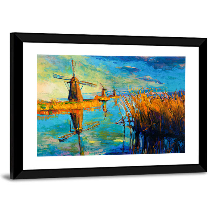 Windmills by the Lake Wall Art as a framed print