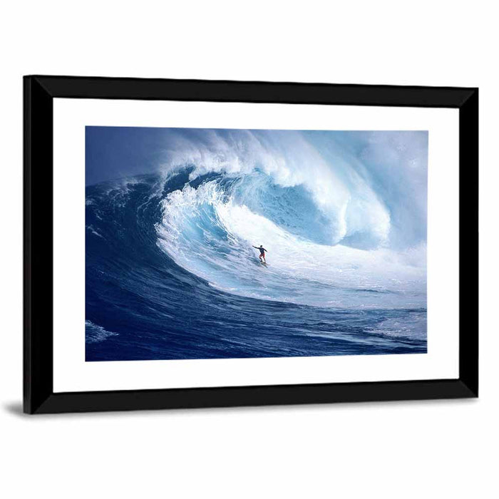 Surfer in Barrel Wave Wall Art as a framed print