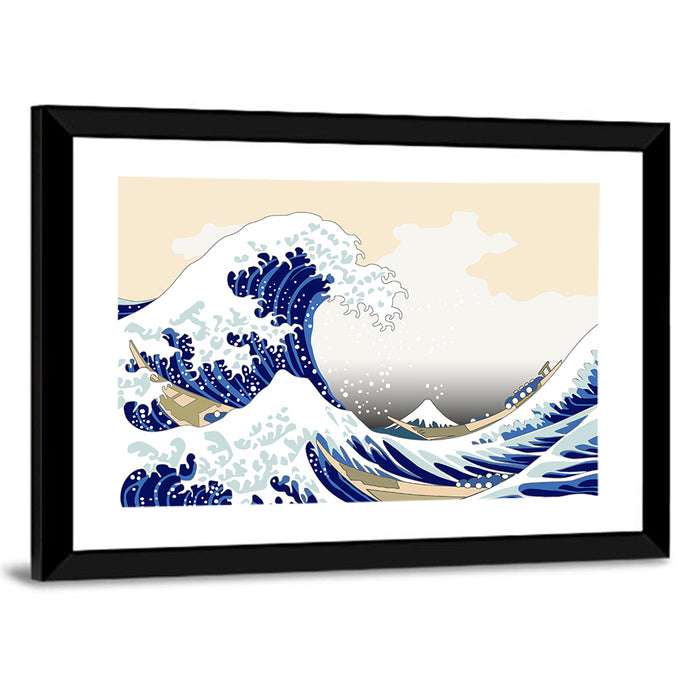 Hokusai Wave Illustration Wall Art as a framed print