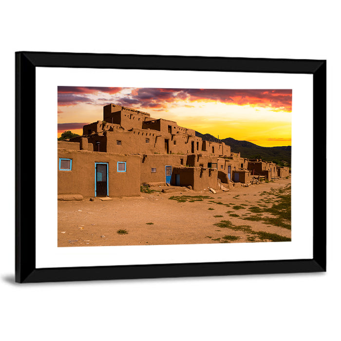 Taos Pueblo at Sunset Wall Art as a framed print