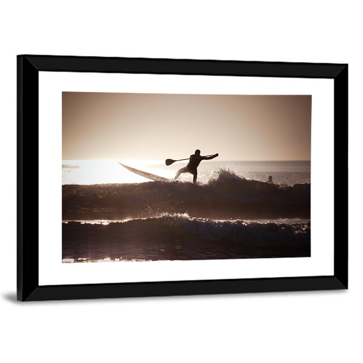 Backlit Paddleboard Silhouette at Sunrise Wall Art