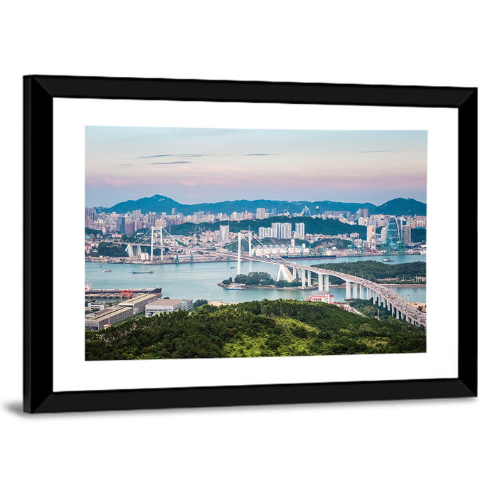 Haicang Suspension Bridge at Dusk Wall Art as a framed print