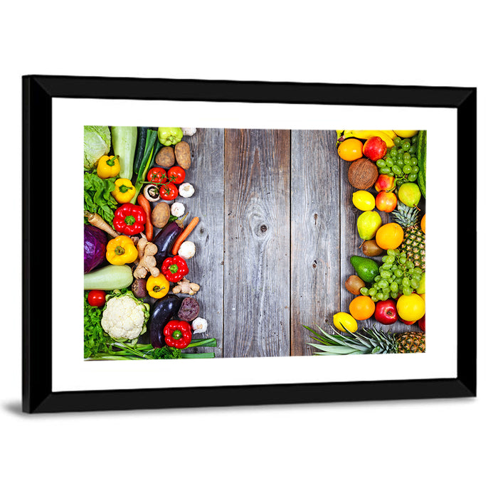 Fresh Vegetables and Fruit Wall Art as a framed print