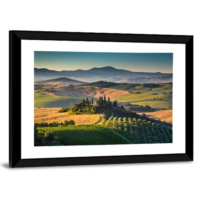Tuscany Hilltop Villa Wall Art as a framed print