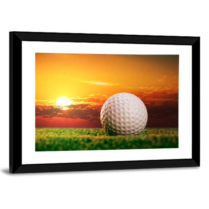 Golf Ball at Sunset Wall Art as a framed print