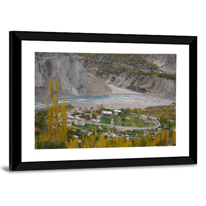 Autumn Hunza Valley Landscape Wall Art as a framed print