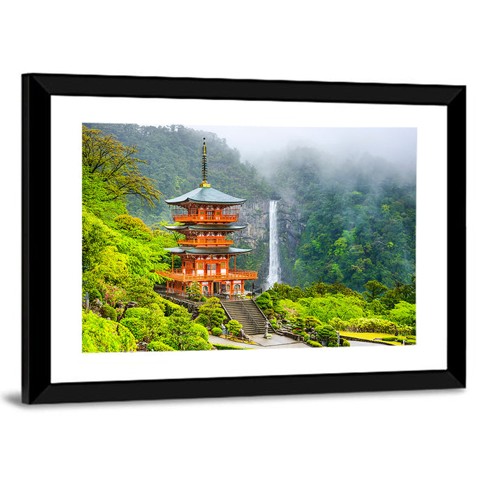 Seiganto-ji Pagoda at Nachi Falls Wall Art as a framed print